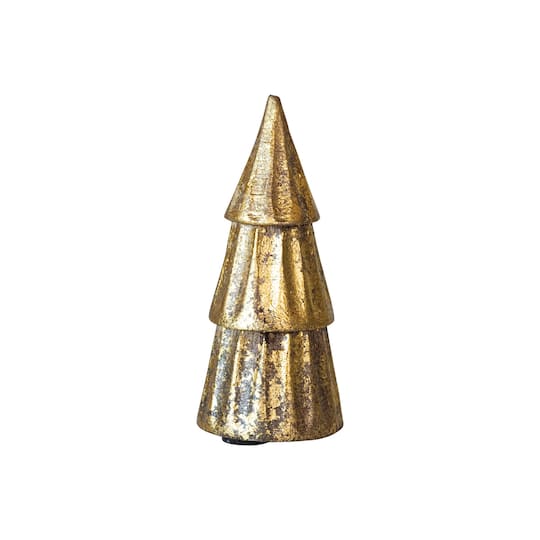 Hello Honey® 5.5" Compact Carved Mango Wood Tree with Rubbed Gold Foil Finish